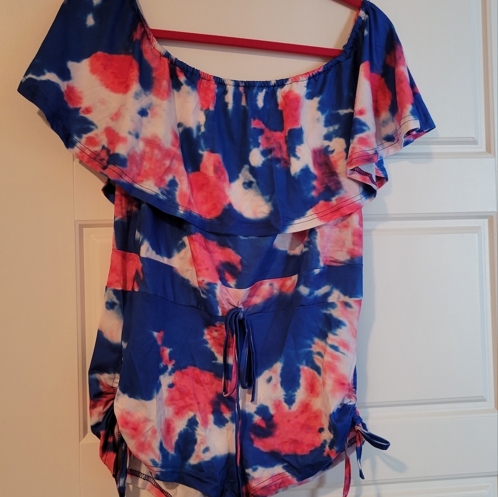Tie dye beach cover up romper size L